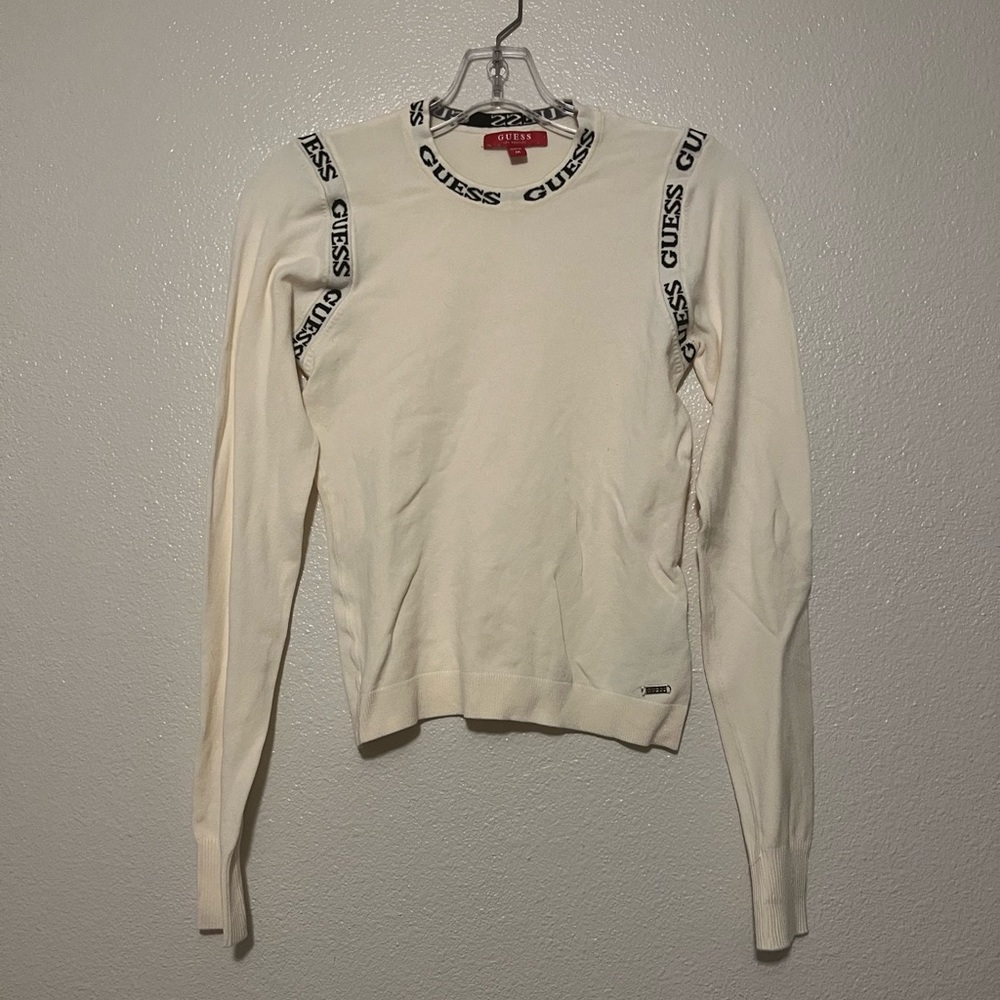 Vintage White Logo Guess sweater Sz M